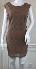 Forever 21 Sleeveless Lace Dress Tan Bodycon Fit Scoop Back Short Junior Size L