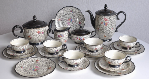 Servizio da tè Johann Haviland RW Bavaria argento fine servizio da caffè vecchio fiorito 31 pezzi - Foto 1 di 18