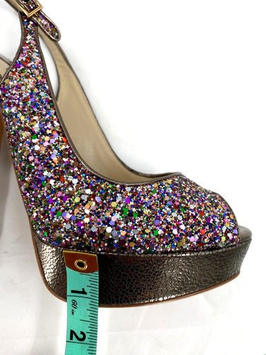 Jimmy Choo CLUE Glitzer Gold Slingback Plateau offene Zehenpartie Sandalen Schuhe Gr. 38,5 - Bild 14 von 16