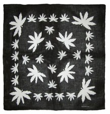 22"x22" Black With White Weed Pot Leaves Marijuana Cannabis 100 Cotton Bandana