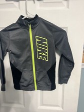 Nike Boys 6/M Lightweight Jacket, Full Zip Gray W/ Neon Green Highlighting.