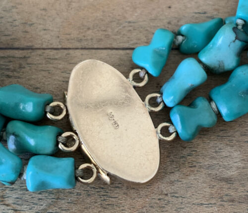 Vintage Chinese Turquoise 14k Gold Knotted Nugget Multi Strand Necklace 74.9 Gms - Picture 9 of 12