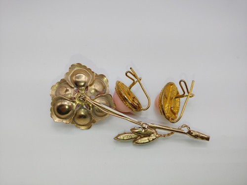 Lote de Pendientes Marvella Vintage Broche de Flor Rosa Esmalte Blanco - Imagen 11 de 11