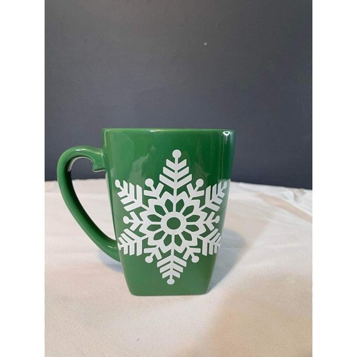 Bath & Body Works Green White Snowflakes Coffee Tea Mug Cup - Picture 2 of 6