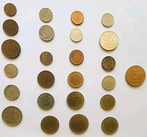 Finland 1,5,10,20,25,50 Pennia 1,5,10,20 Markkaa 1919/1972 25 Coins Set
