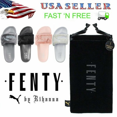 fenty fur slides grey