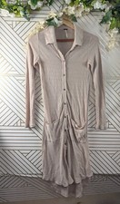 FREE PEOPLE Women's Beige Cotton Linen Striped Button Up Collar LS Dress Small