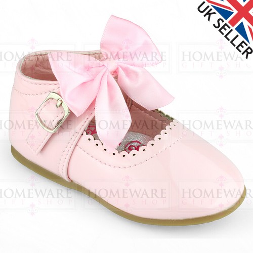 Spanish Bow Shoes Baby Girls Mary Jane Shiny Patent Shoes Red White Pink UK2 UK7 - Picture 6 of 18