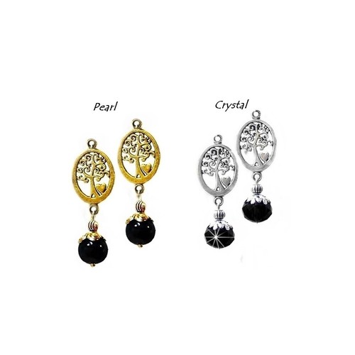 Earrings tree of life charm drop, choose pearl or crystal, color and fittings - Picture 7 of 19