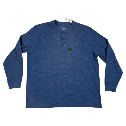 LL Bean Unshrinkable Mini Waffle Henley Long Sleeve Fit Indigo Blue XL NWT - Picture 6 of 6