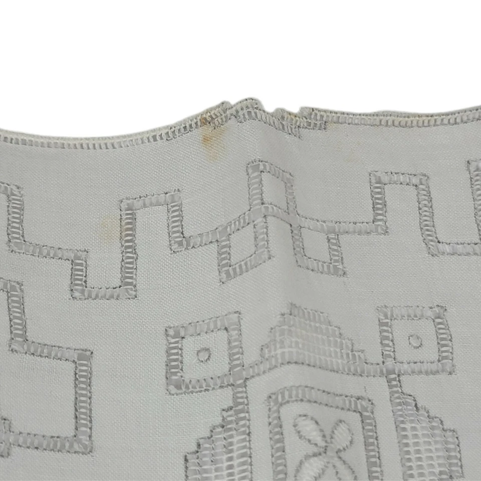 Pañuelo de lino victoriano geométrico vintage bordado hilo tirado dibujado boda Foto 4 de 4