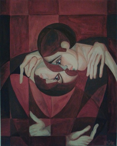 "LOVERS" , ACRYLIC ON CANVAS, SIGNED : SUPPORT - Picture 2 of 3