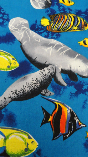 Manatee & Baby Fabric Cotton Shamash & Sons 3 1/4 Yds x 44" Tropical Florida - Picture 3 of 4