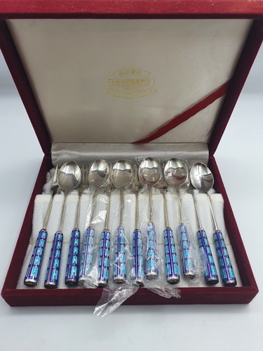 Korean 12 Pc Spoon Fork Set - Cloisonne Enamel Handles- 70%, 99% Silver - 第 17/17 張圖片