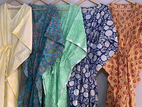 Venta al por mayor lote de 10 piezas Maxi Vestido Caftán Algodón Indio Largo Playa Talla Única Caftán - Imagen 5 de 6