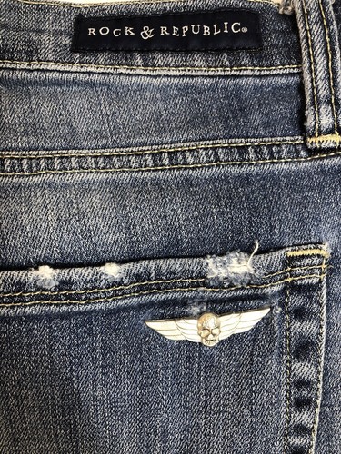 Rock & Republic Jeans Women’s Size 12 Denim Boyfriend Indee Distressed Mid Rise - Picture 10 of 20