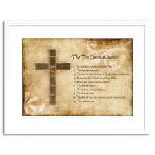 Ten 10 Commandments Cross Religious Quote Framed Wall Art Print 9X7 In