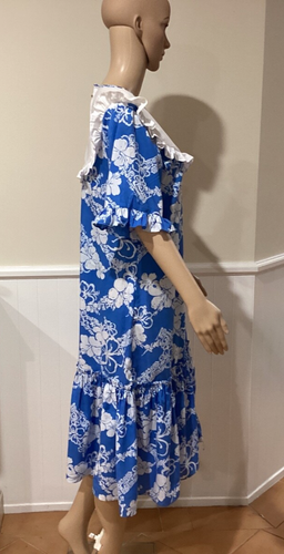 Vintage Style Blue Flower Frill Dress 12 - Picture 2 of 4