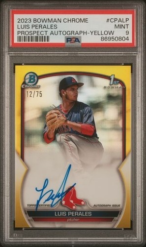 2023 Bowman Chrome Prospect Yellow Refractor #CPALP Luis Perales Auto /75 PSA 9
