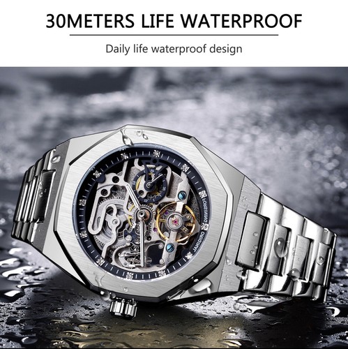 Men's Skeleton Mechanical Luminous Luxury Waterproof Octagon Shape Watch - Picture 2 of 14