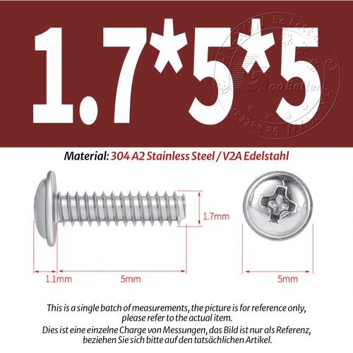 Edelstahl V2A Linsenkopfschrauben Mit Flansch Kreuzschlitz M1.7 M2 M2.2 M3 M4 - Picture 19 of 62