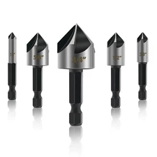 5 Pcs Countersink Drill Bit Set 1/4" Hex Shank 82° HSS for Wood Metal