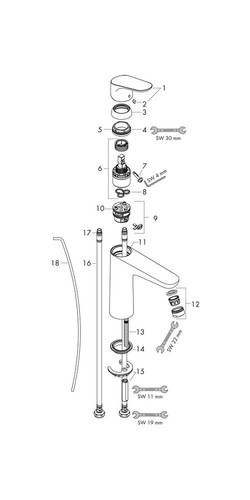 Hansgrohe Mitigeur monocommande lavabo FOCUS 100 chrome DN 15 avec tige de traction... - Photo 8/12