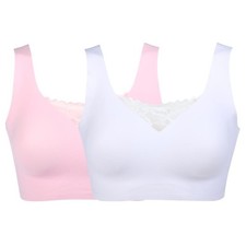 Rhonda Shear 2Pack Body Bra with Lace Inset Size Medium Pink White Lounge 651.10