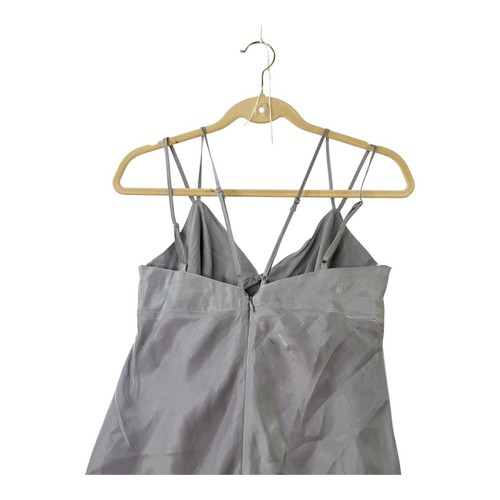 Shimmery Satin Silver Iridescent Maxi Slip Dress Strappy Spaghetti Straps Sz S - Picture 5 of 10
