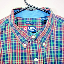 CHAPS Men’s Cotton Blend Shirt XXL Blue Red Green Plaid Long Sleeve Button Down