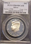 1992 s silver proof kennedy half dollar frosted cameo pcgs graded pr69dcam