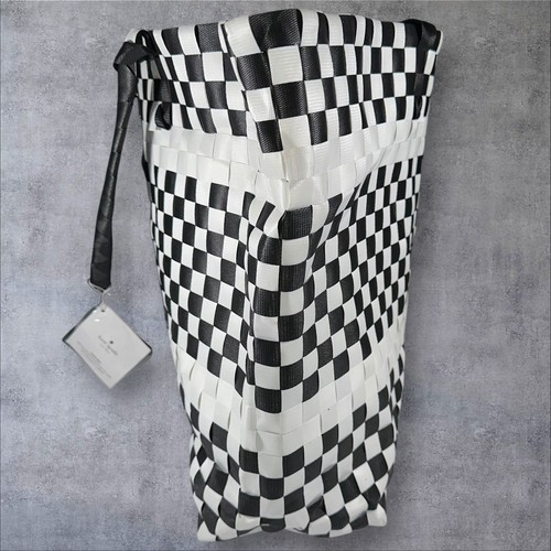 Kate Spade Extra Large Tote Bag Woven Checkered Black White NWT - Picture 8 of 17