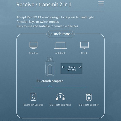 Bluetooth 5.0 Receiver Transmitter 2 In 1 LCD Screen Adapter with HIFI Sound - Zdjęcie 12 z 12