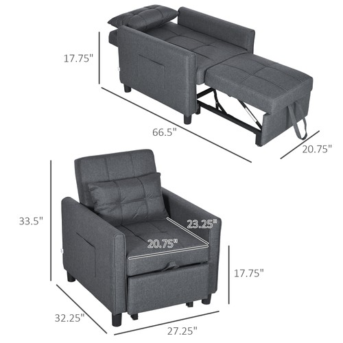 Folding Sofa Bed Pull Out Convertible Chair Bed w/ Adjustable Backrest Pillow - Picture 2 of 11