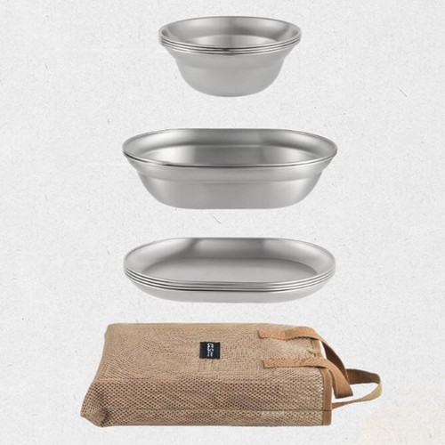 Stainless Steel Plates and Bowls Camping Mess Set for Family - Picture 3 of 6