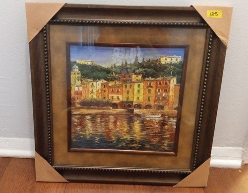 Spanien Waterfront Siebdruck 19,5 x 19,5 Rahmen matt