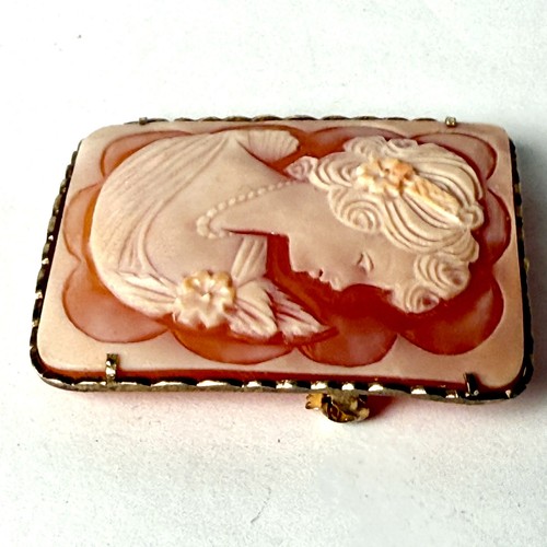 Vintage 1930 14k Gold Filigree Carved Curved Shell Cameo Pin Pendant - Picture 4 of 10