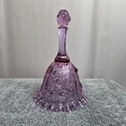 Vintage Fenton dusty Rose Pink Glass Bell cabbage rose pattern w/clacker 7" tall