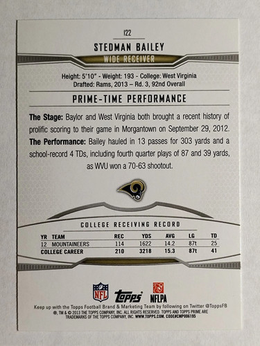 Topps Prime Retail #122 2013 Stedman Bailey radiocontrol - Imagen 2 de 2