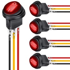 5Pcs Waterproof Round Rocker Toggle Switch Red LED 12V 20A 3 Pin Set