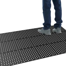 36'' x 118''(3 x 10 FT) Rubber Floor Mat Anti-Fatigue Non-Slip with Holes Black