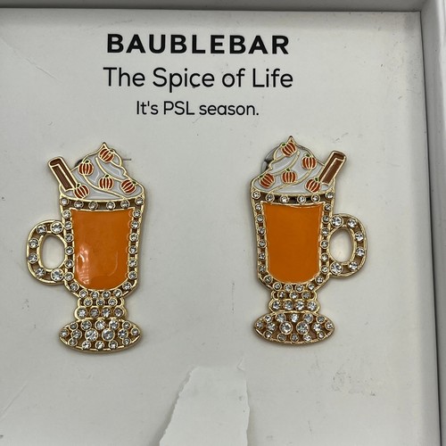 BAUBLEBAR Earrings The Spice of Life Pumpkin Latte Rhinestone Enamel New PSL - Picture 2 of 6