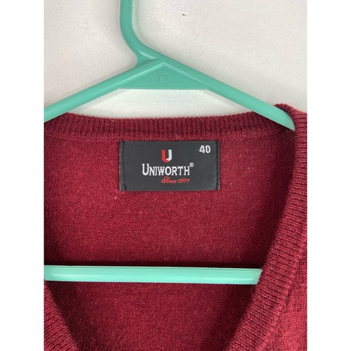 Suéter Uniworth Sin Mangas Hombre Talla 40 US S Rojo Cuello en V Elastizado 100% Lana Merino - Imagen 3 de 9