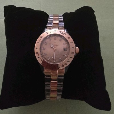 ToyWatch Quartz Women's Two-Tone Clear Bracelet Watch Rose Gold Dial Date