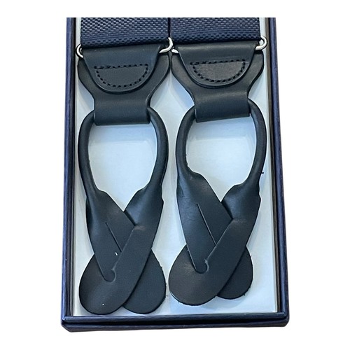 BROOKS BROTHERS Navy Blue Nylon & Black Leather Suspenders Braces USA New - Picture 4 of 8