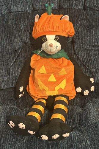 Vintage Terrys Village Tuxedo Cat Halloween Pumpkin Costume Plush Decor 24" - Picture 5 of 5