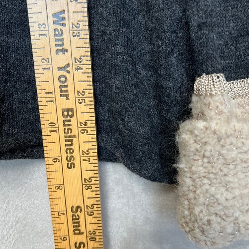 Tory Burch XL Angelina Turtleneck Sweater Boucle Trim Alpaca Wool Gray Beige - Picture 6 of 8