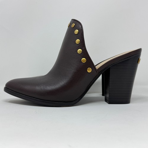 Michael Kors Women's Almond Toe Heeled Mules Studded Leather Brown Clog 9.5M - Picture 8 of 19