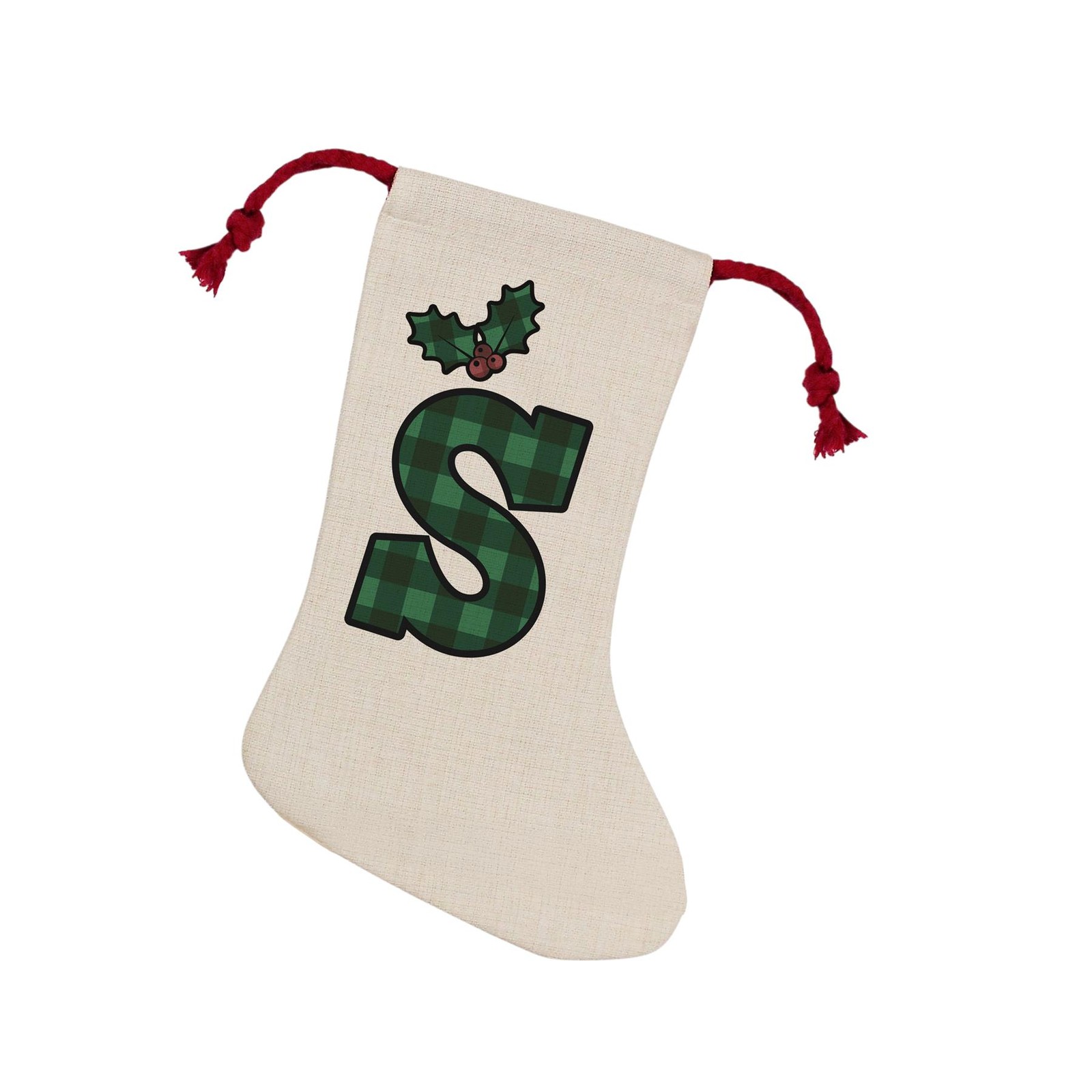 Purely Home Green Tartan Letter S Christmas Stocking - Personalised Xmas Gift