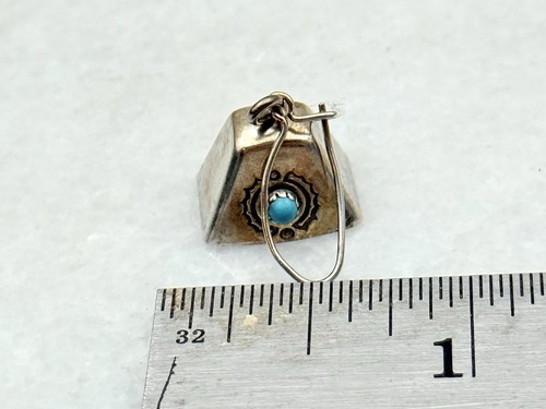 Vintage Sterlingsilber Navajo Türkis Glocke Ohrringe Hänger Haken Jingles - Bild 4 von 4